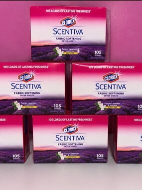 6 Pack Clorox Scentiva Dryer Sheets Tuscan Lavender Jasmine 105 Ct New